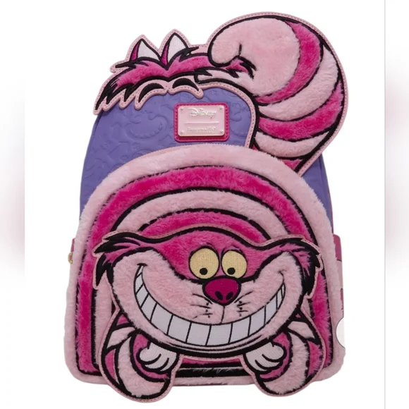 Loungefly Disney Alice in Wonderland Fuzzy Cheshire Cat Mini Backpack - Picture 3 of 6